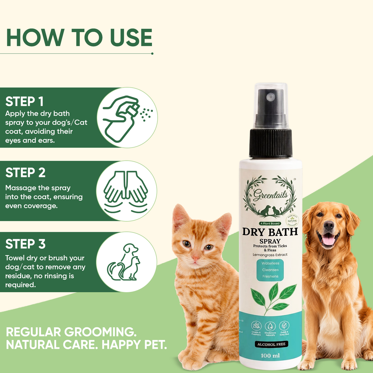 Greentails Dry Bath Spray For Pets 100 ML