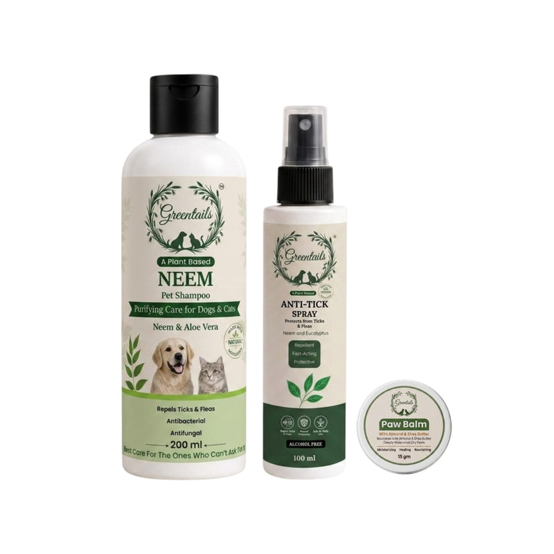 Basic Pet Care Grooming Kit, Pack Of 3 (Neem Shampoo 200 Ml, Anti-Tick Spray 100 Ml And Paw Balm 15 Gm)